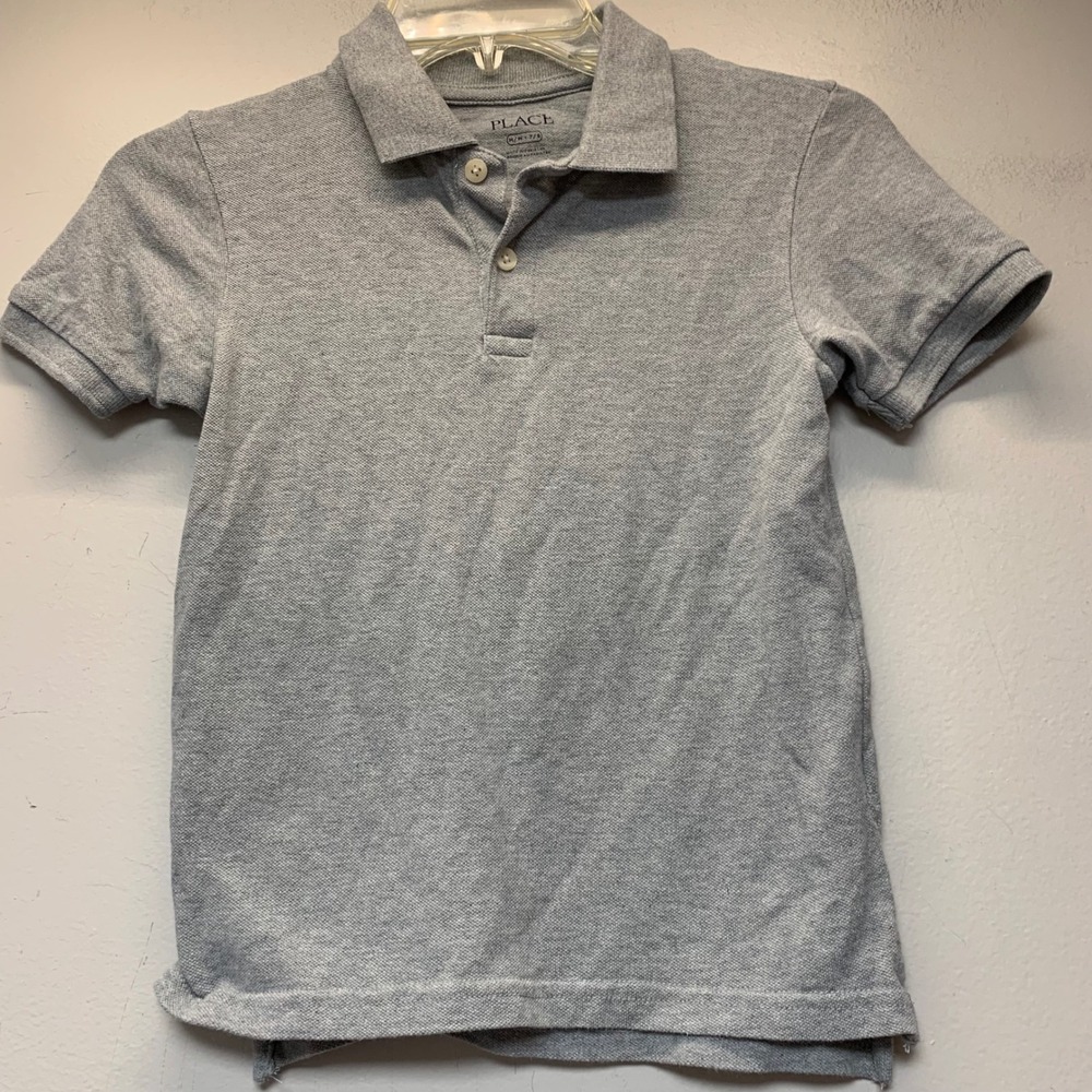 Childrens Place Polo Shirt Boys M 7/8 Gray Excellent Short Sleeve Pique Cotton